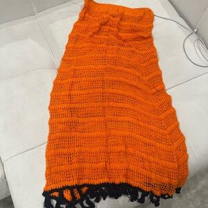 Orange Crochet Skirt with Fringe
